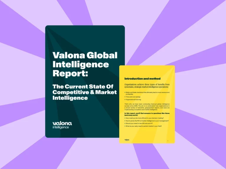 Valona Global Intelligence Report: The Current State of Competitive & Market Intelligence cover with lavender rays background