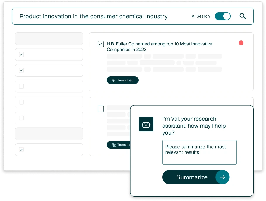 AI Research Assistant growth product - summarize product innovation in the consumer chemical industry - Valona Intelligence