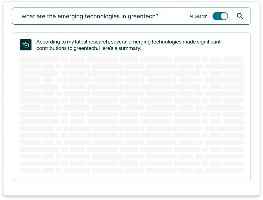 AI Research Assistant product platform - emerging technologies in greentech summary - Valona Intelligence