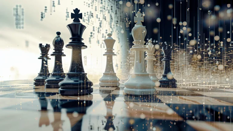 Chess pieces on a chess board.