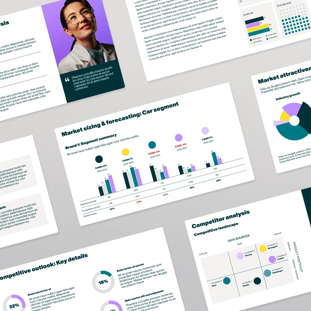 Mockup of market attractiveness report illustrations displaying the text "Market sizing & forecasting: Car segment" - market research services - Valona Intelligence