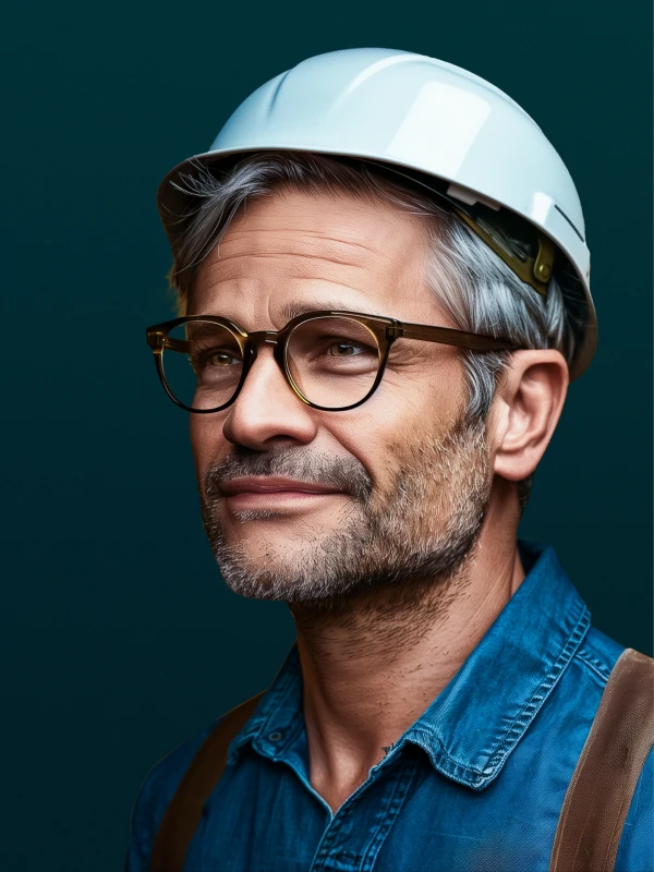 Valona AI character - Heavy industrial manufacturing - pine background
